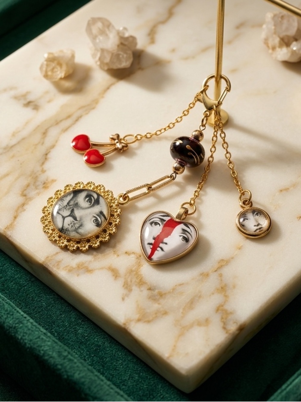NWT PURSE BAG CHARM FORNASETTI HEART LION SPIRIT GOLD TONE
